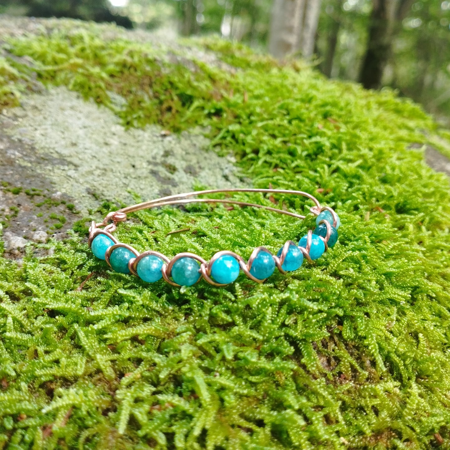 bracelet en cuivre apatite perle apatite bleu fabriquer en france